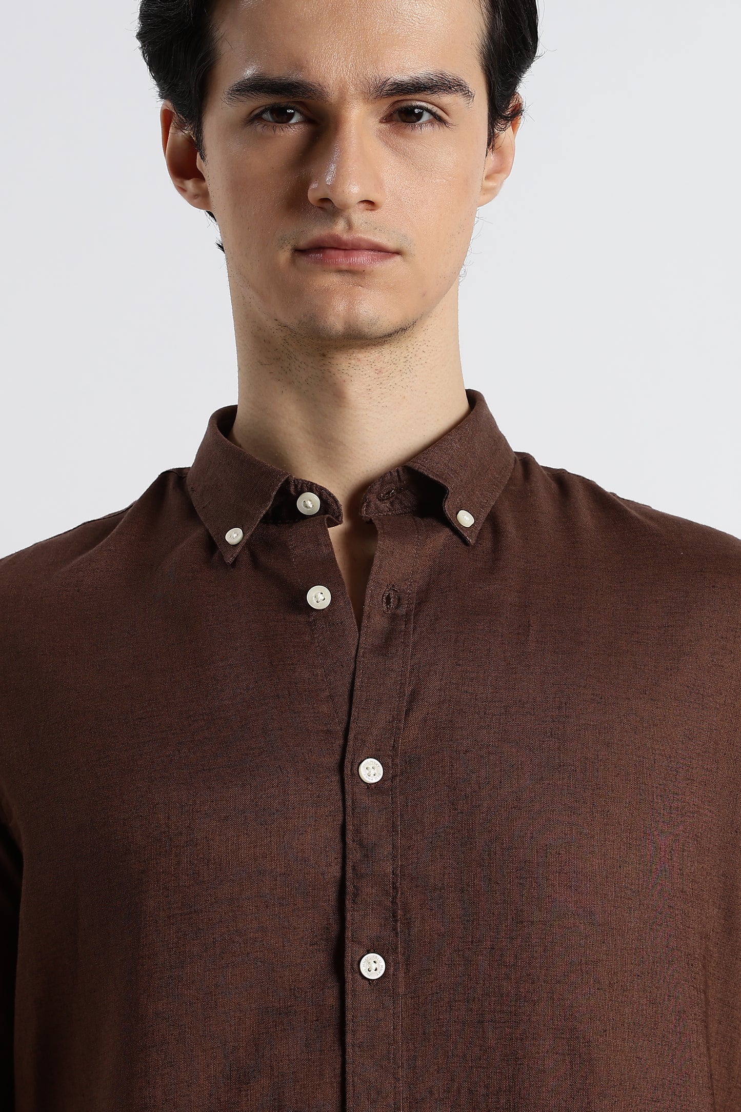 Minimal Cotton-Linen Shirt Brown