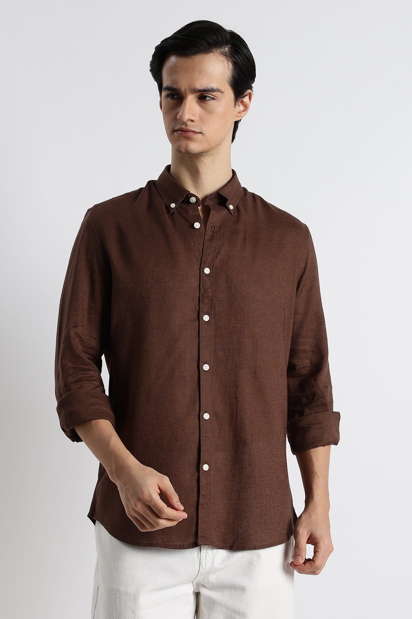 Minimal Cotton-Linen Shirt Brown