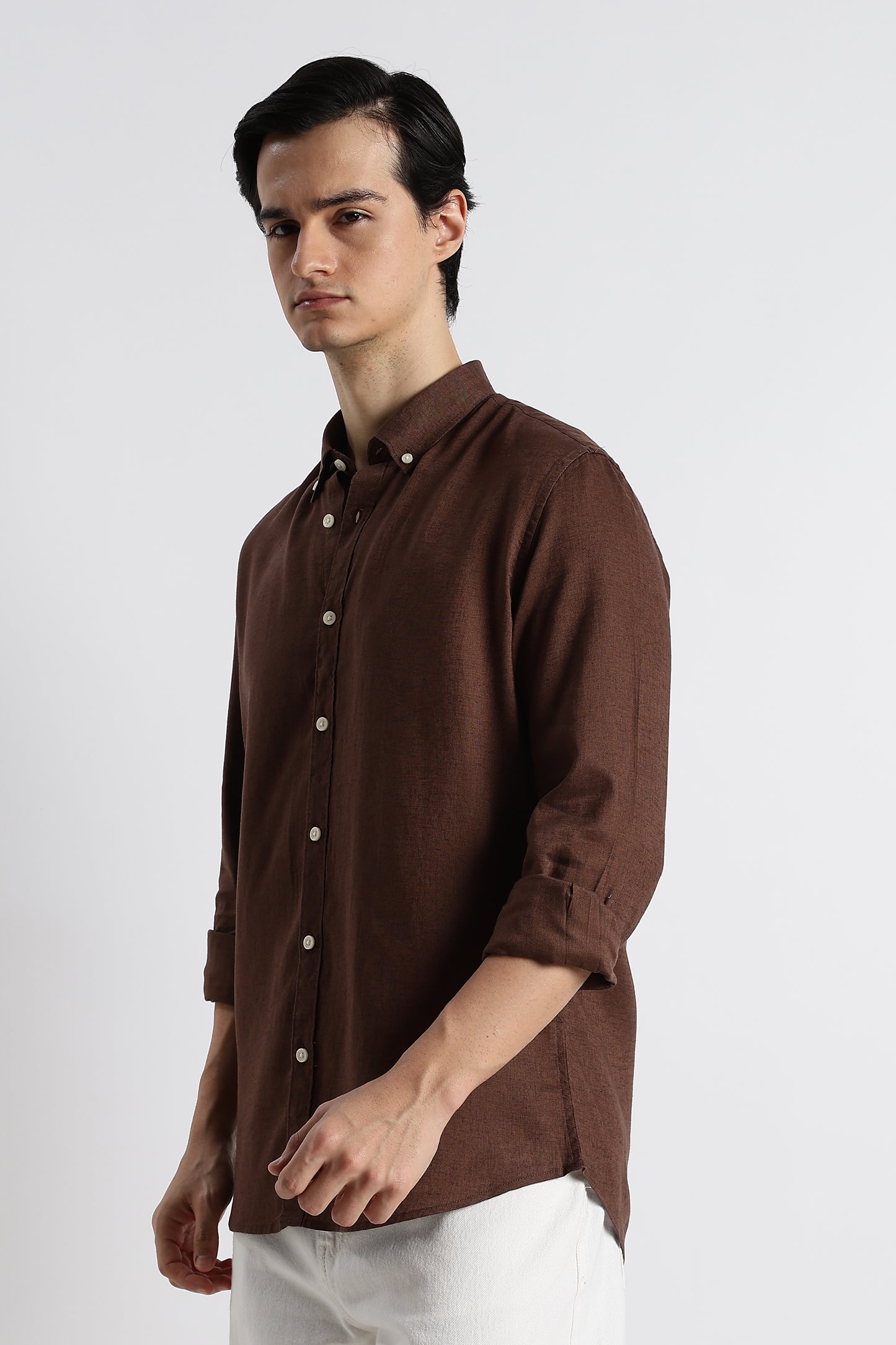 Minimal Cotton-Linen Shirt Brown