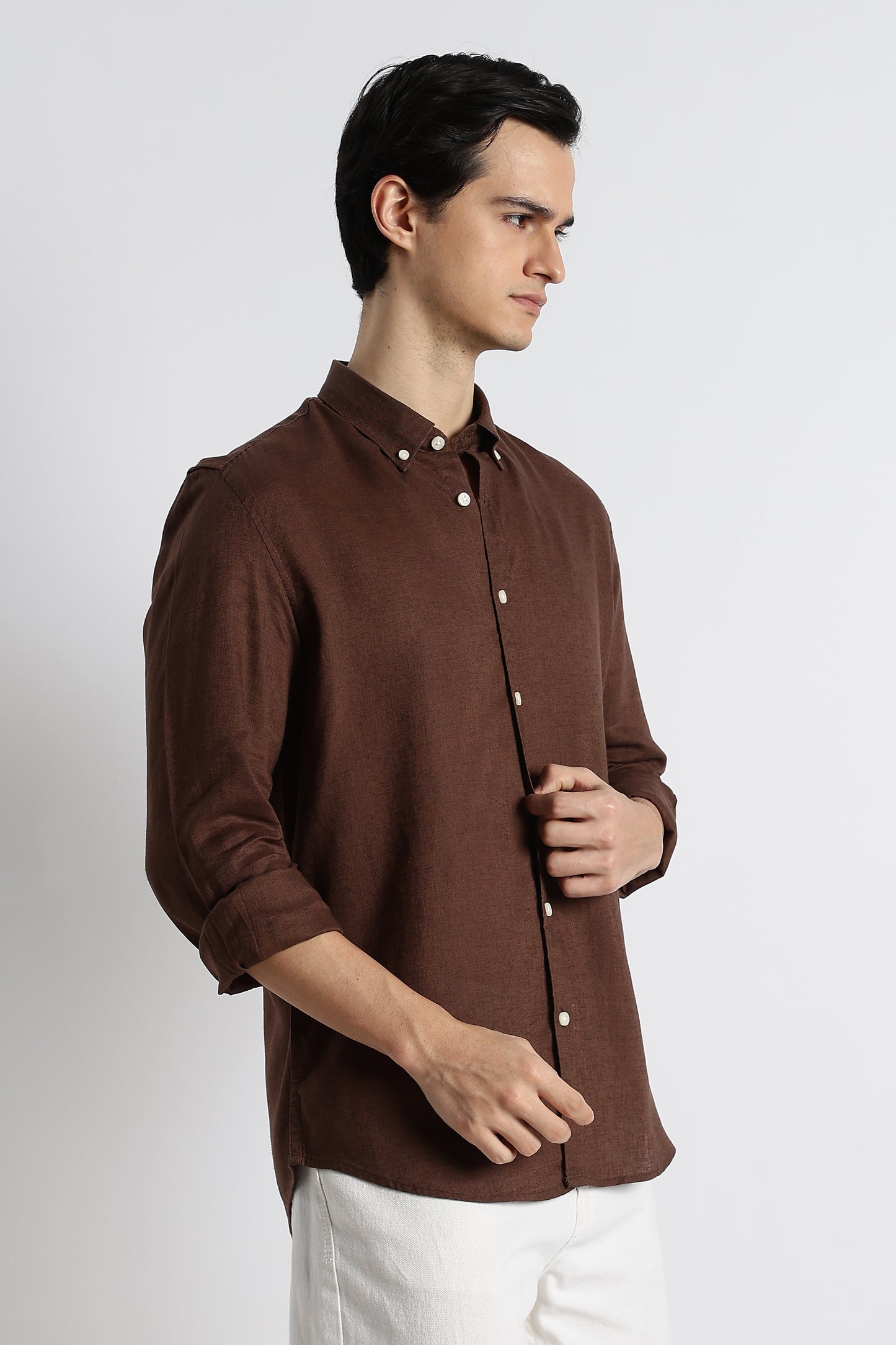 Minimal Cotton-Linen Shirt Brown