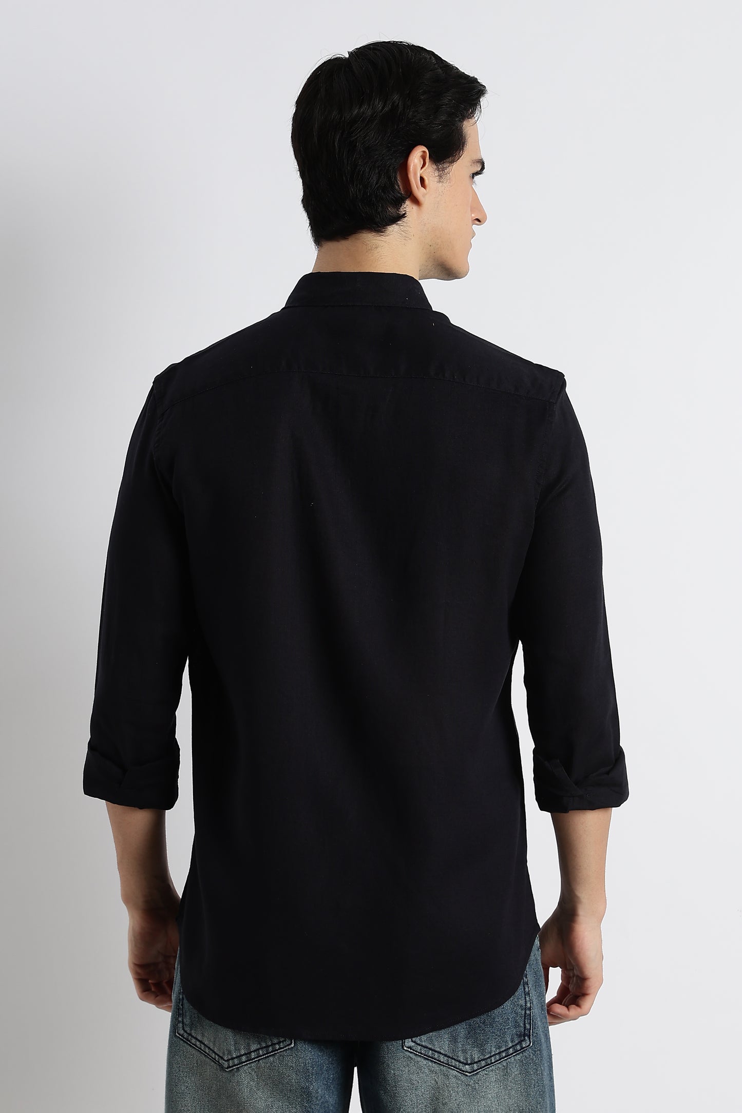 Minimal Cotton-Linen Shirt Navy