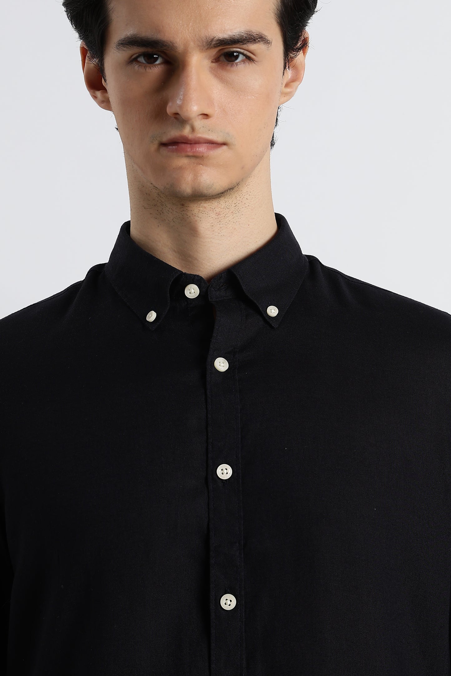 Minimal Cotton-Linen Shirt Navy
