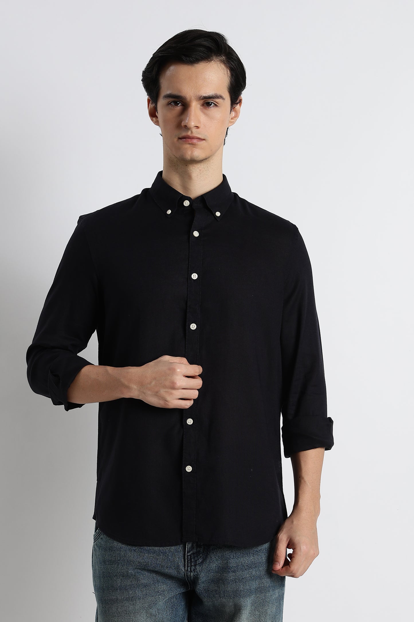 Minimal Cotton-Linen Shirt Navy