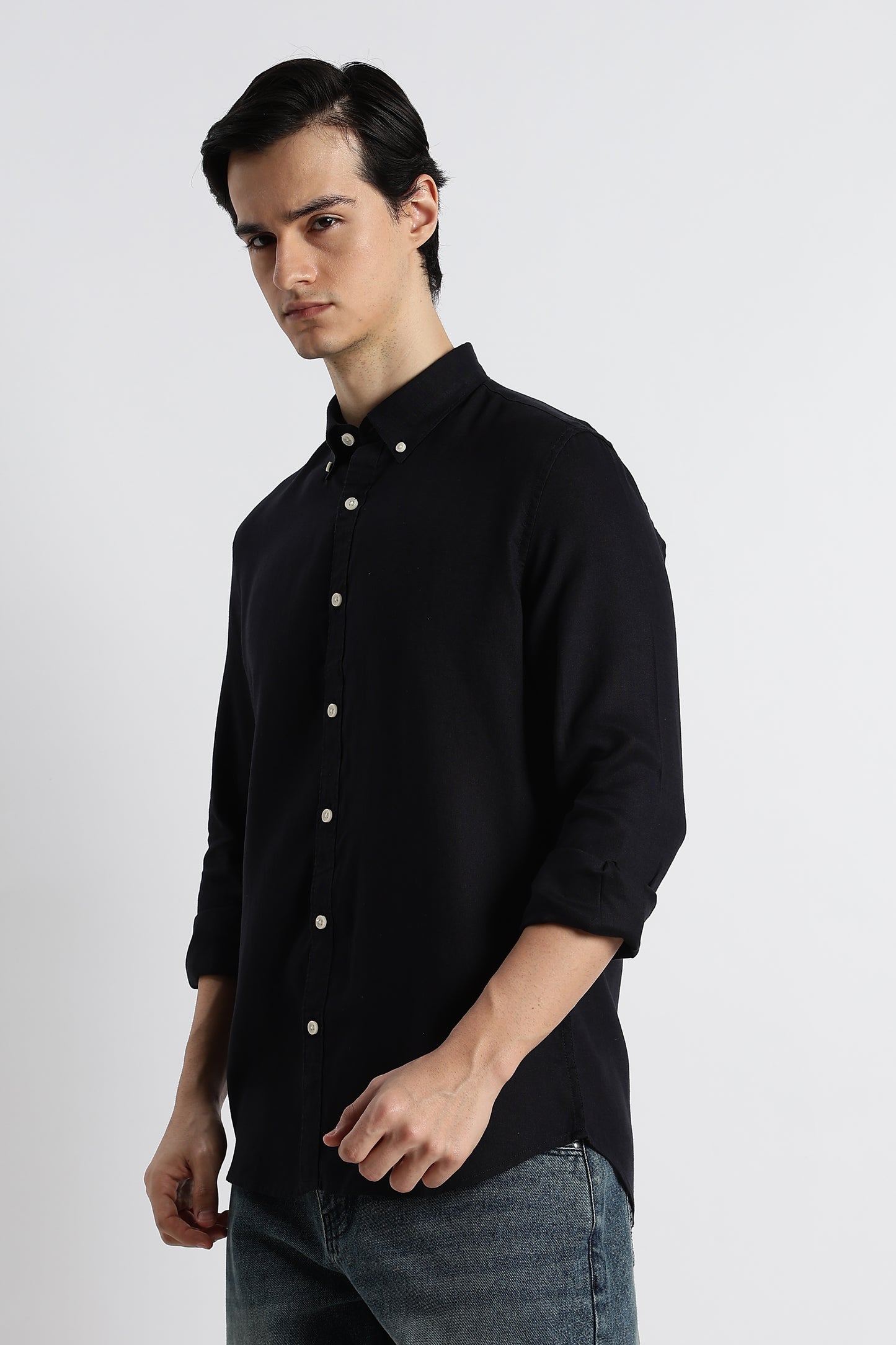 Minimal Cotton-Linen Shirt Navy