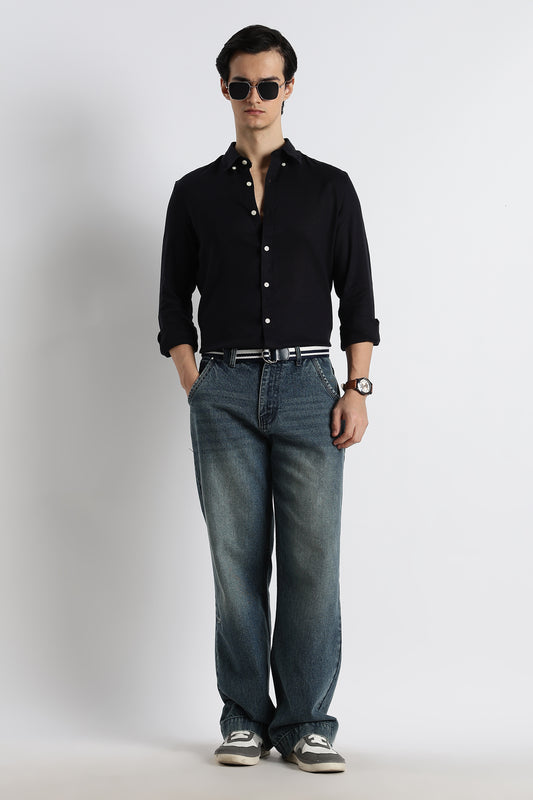 Minimal Cotton-Linen Shirt Navy