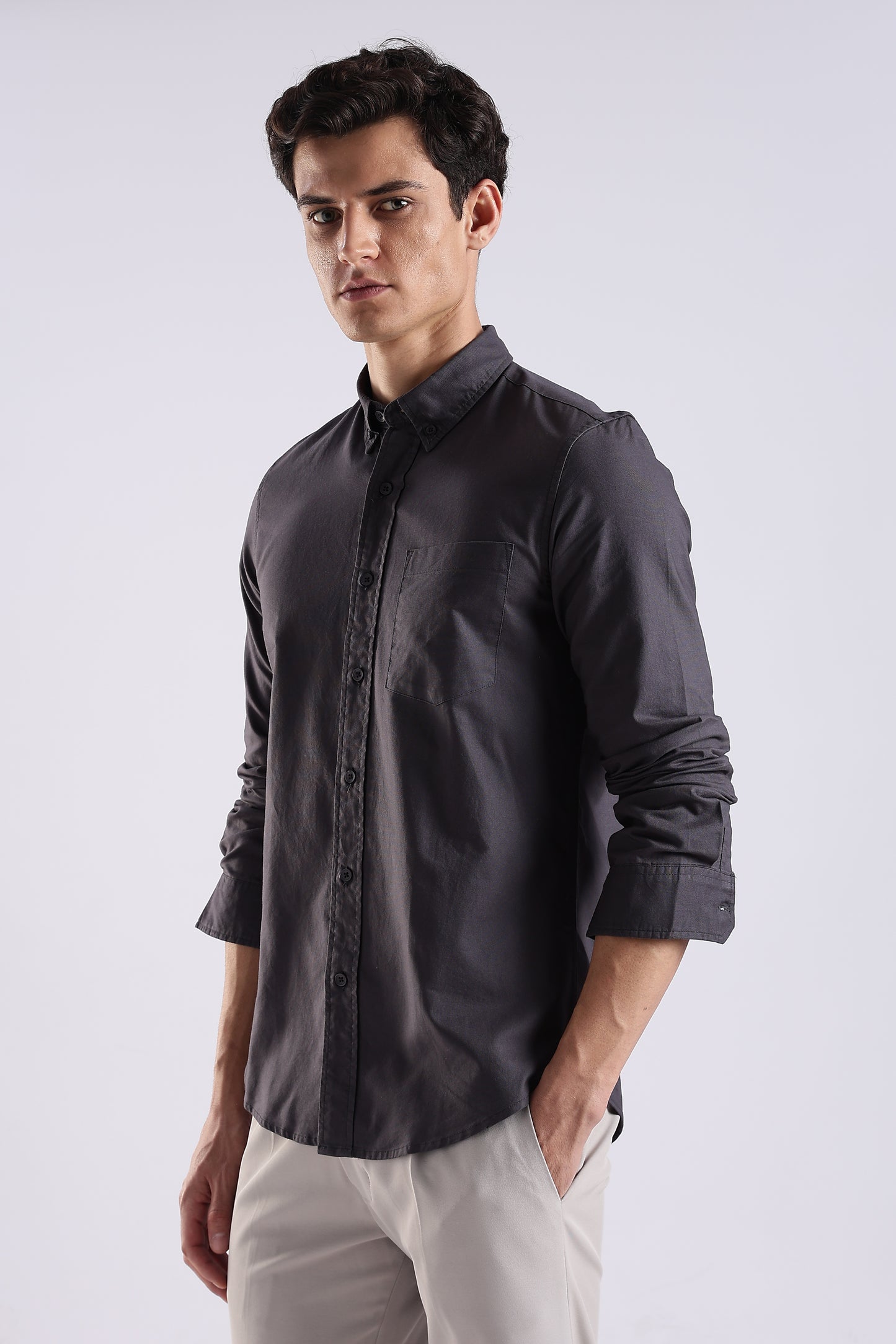 100% Cotton Oxford Solid Shirt Dk Grey