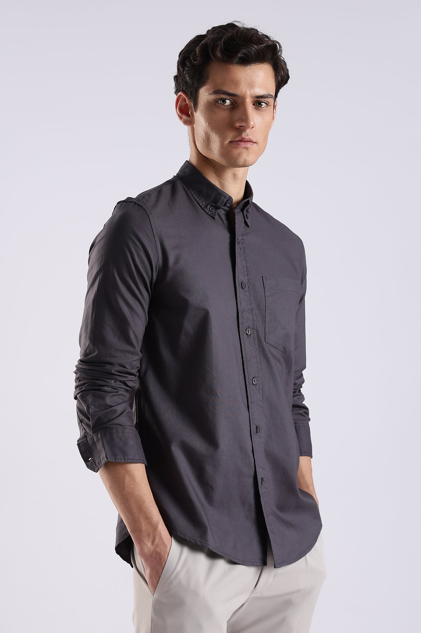 100% Cotton Oxford Solid Shirt Dk Grey