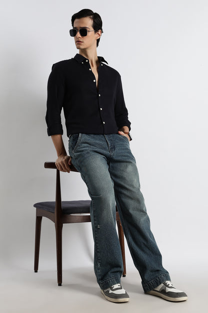 Minimal Linen Shirt Navy