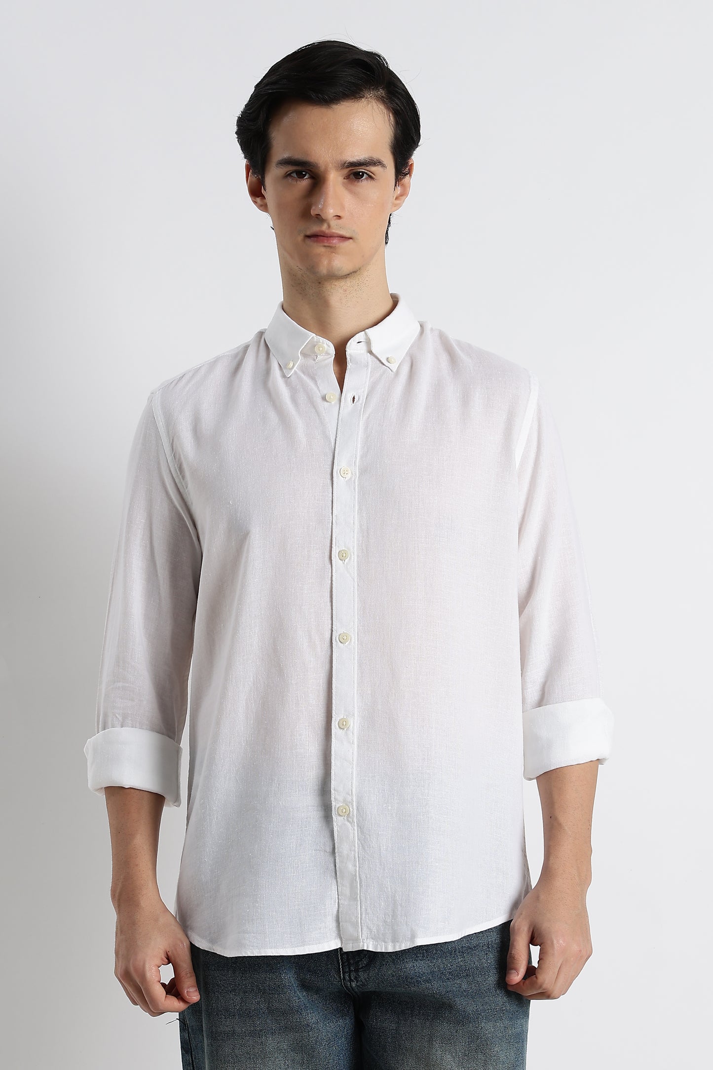 Minimal Cotton-Linen Shirt White