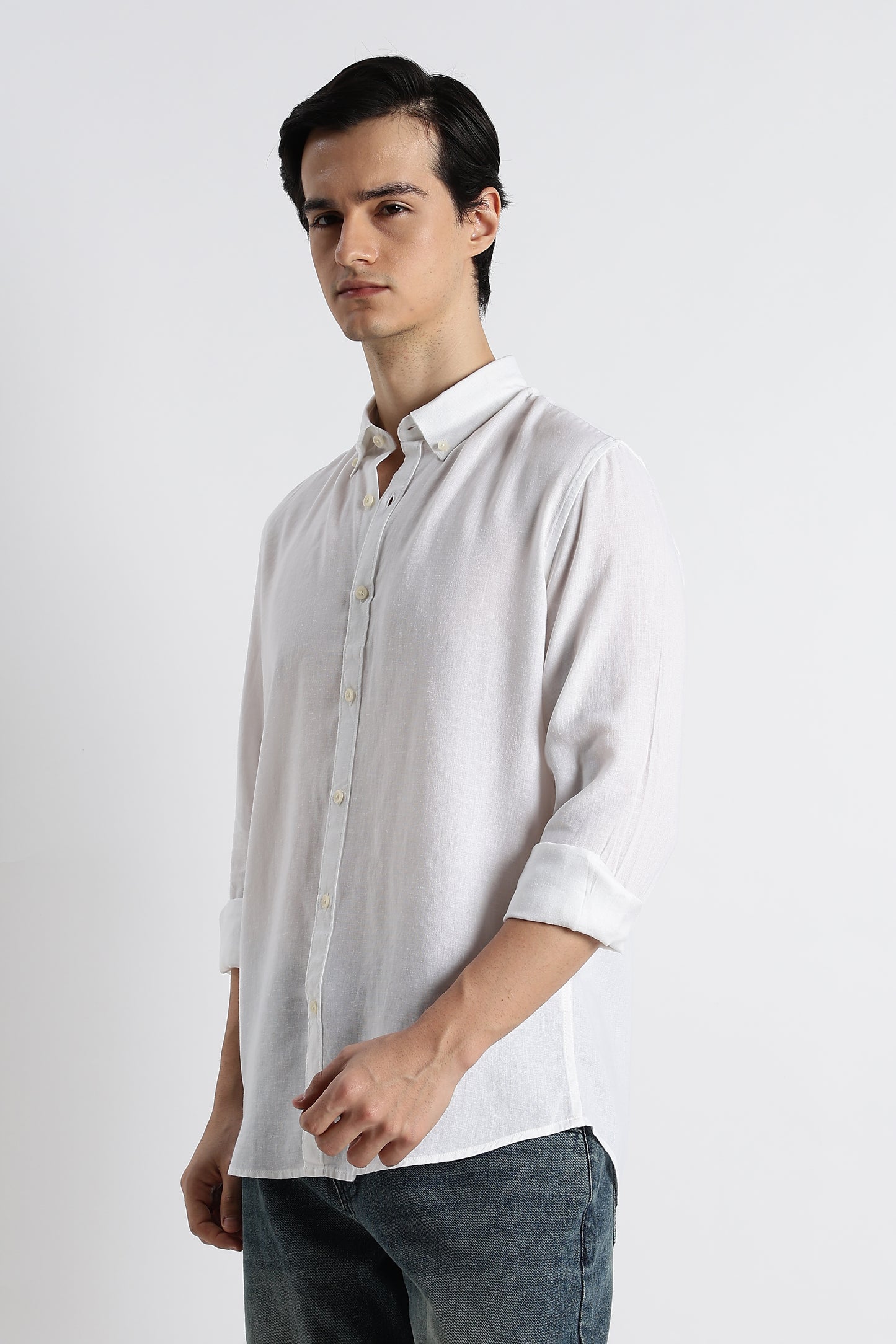 Minimal Cotton-Linen Shirt White