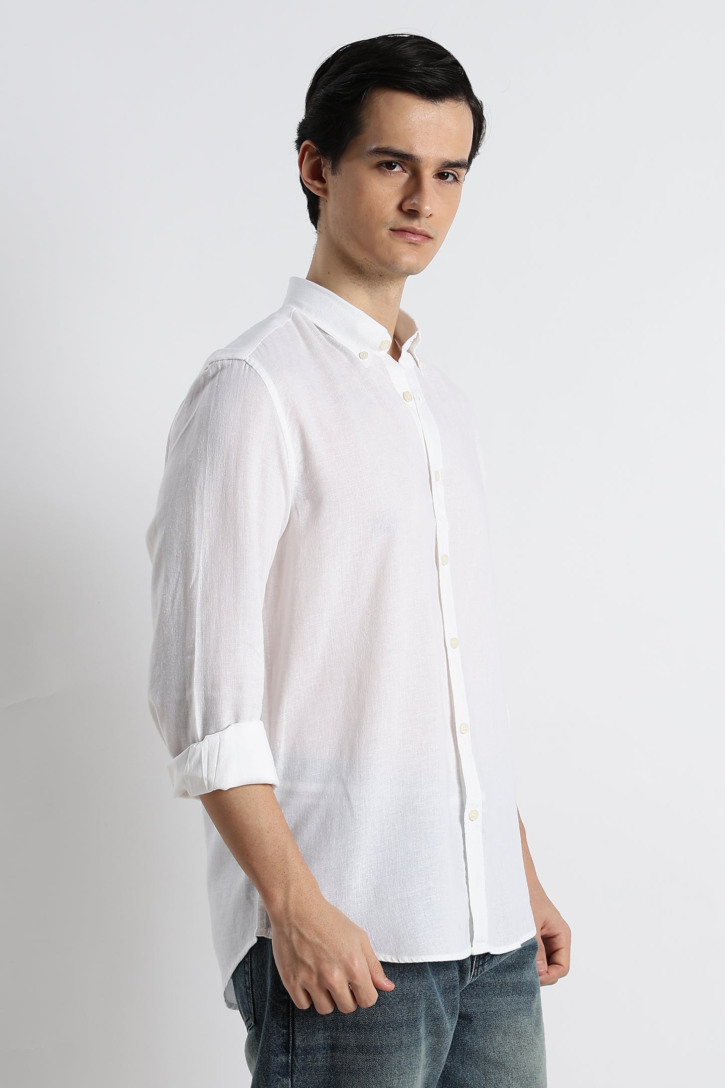 Minimal Cotton-Linen Shirt White