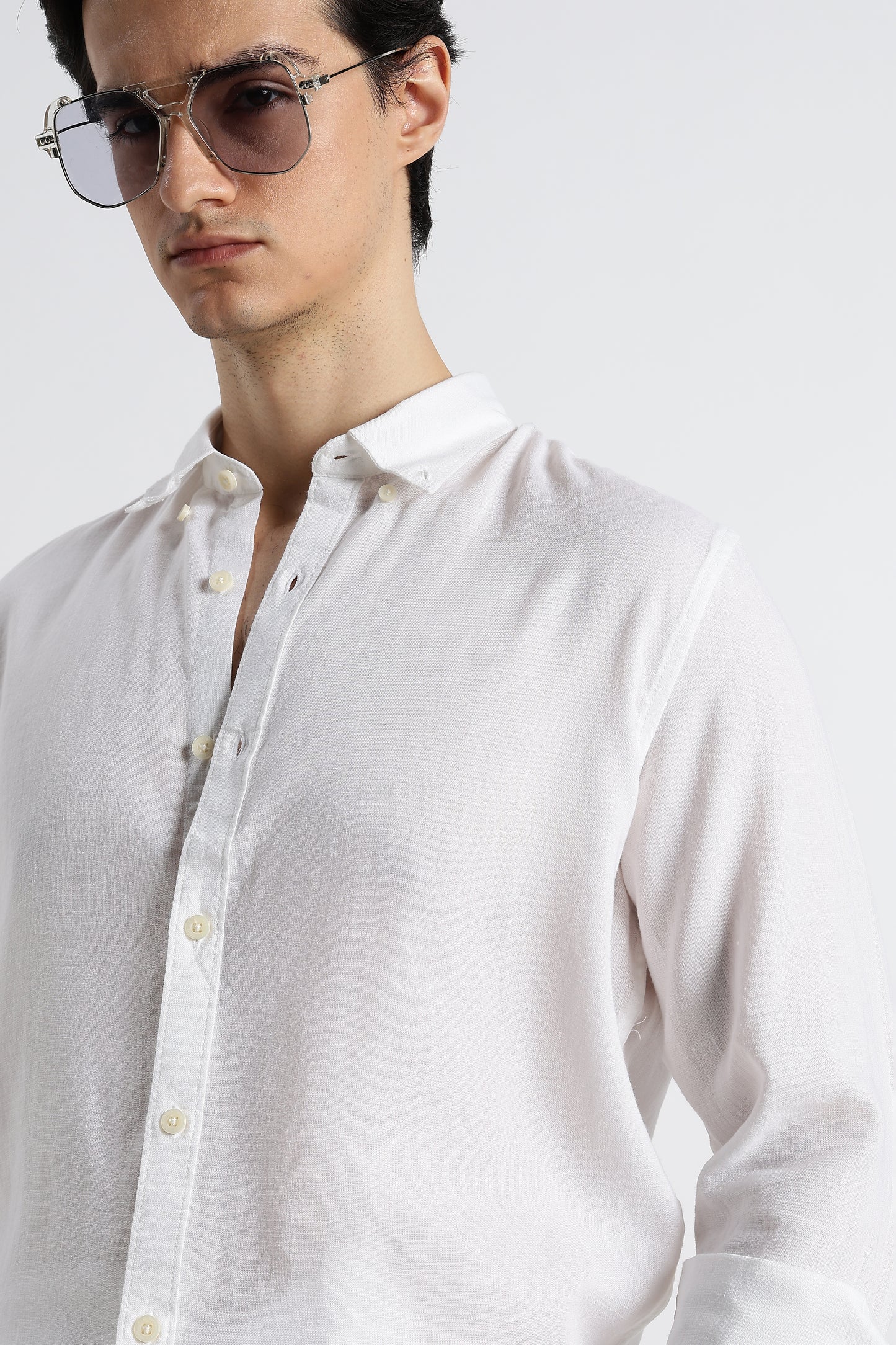 Minimal Cotton-Linen Shirt White