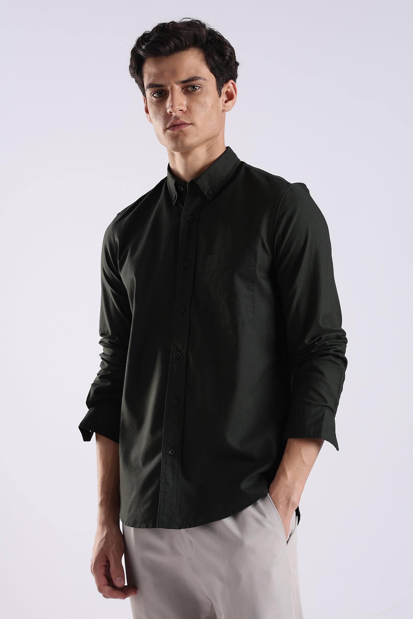 100% Cotton Oxford Solid Shirt Dk Green