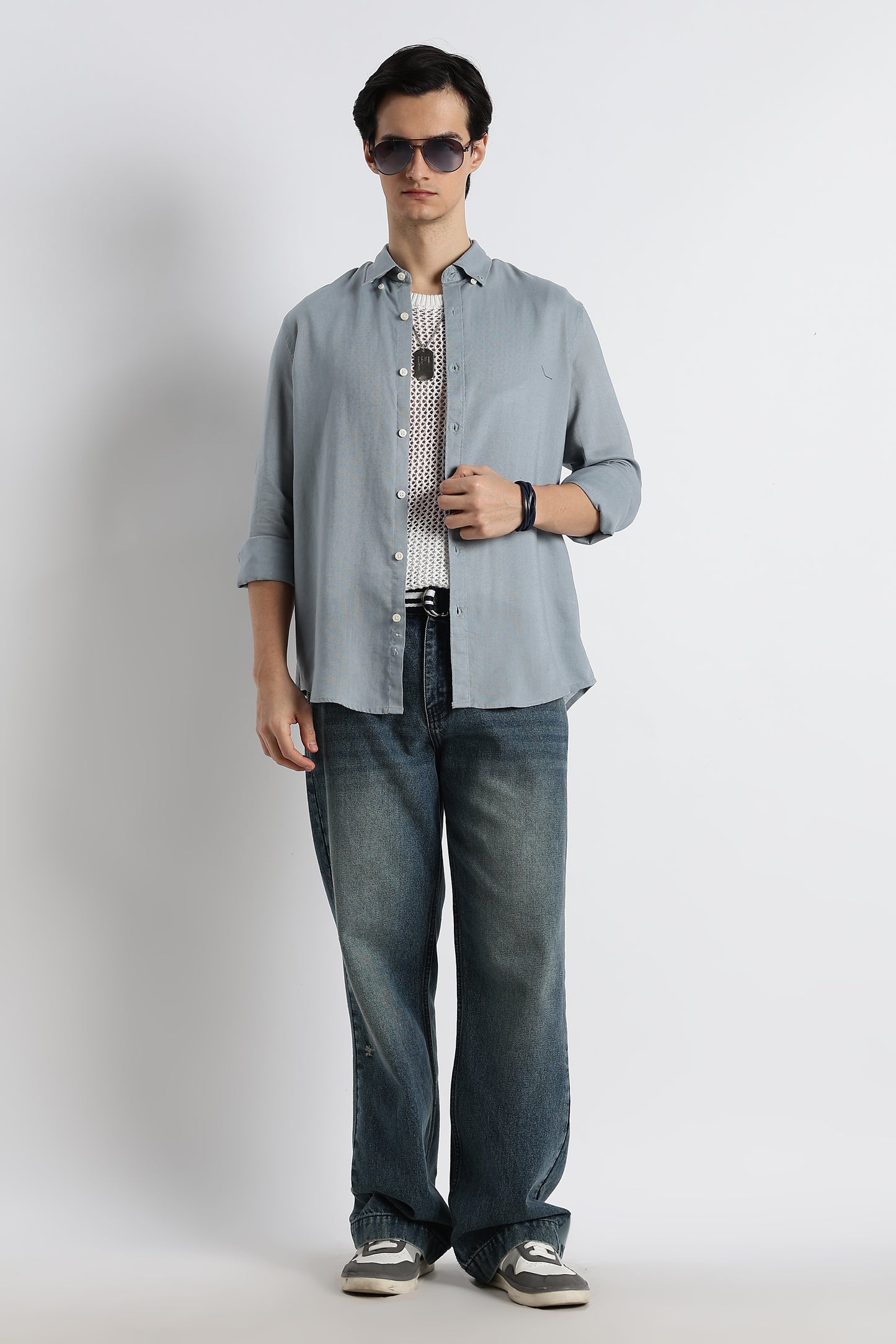 Minimal Cotton-Linen Shirt Blue