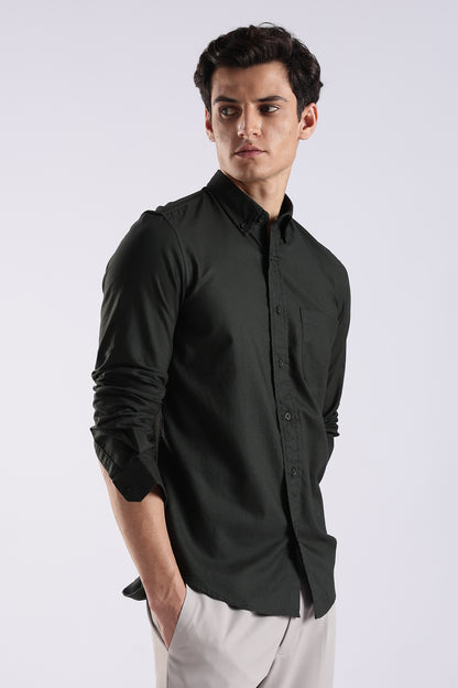 Cotton Oxford Solid Shirt Dk Green