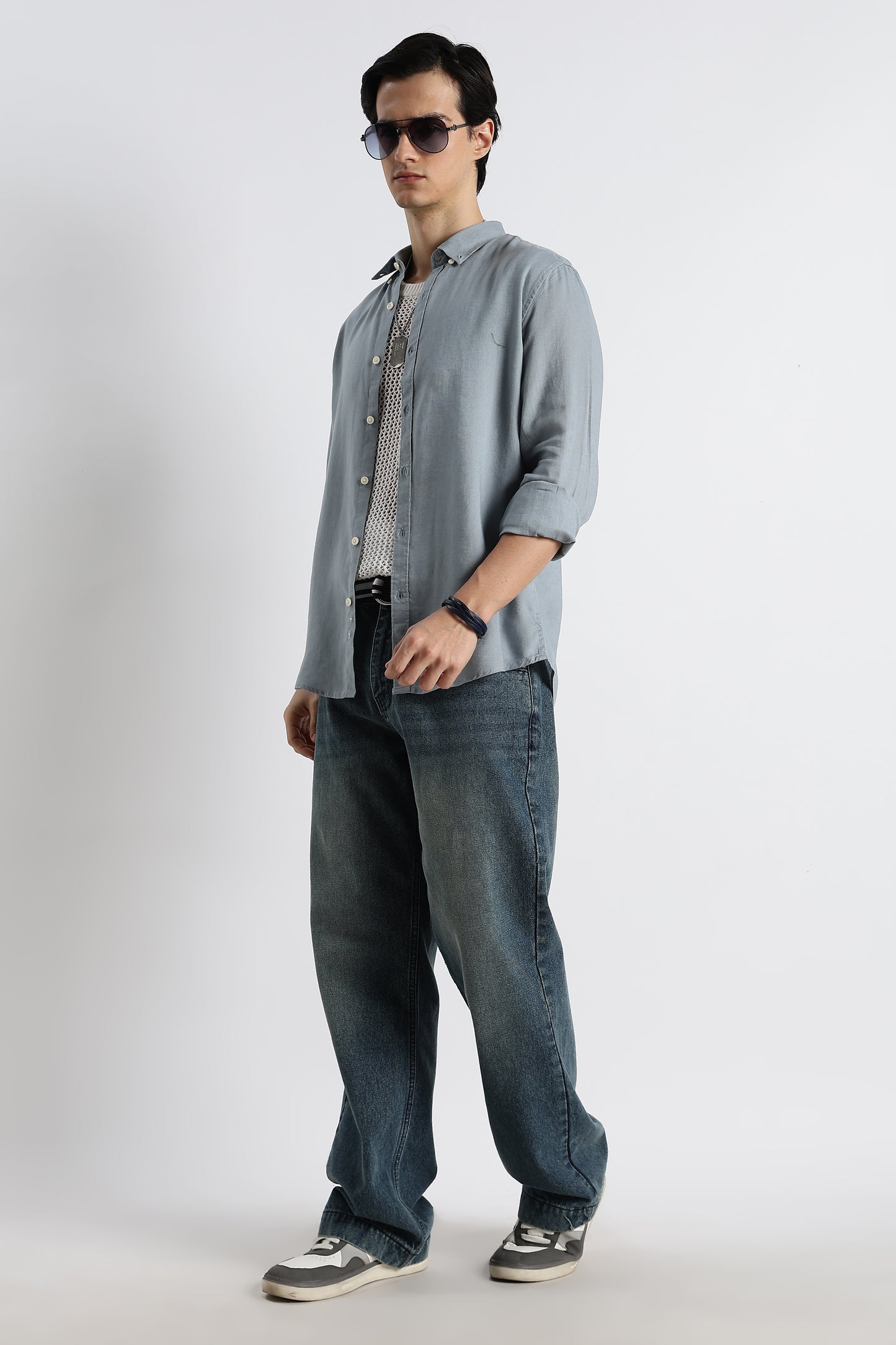 Minimal Cotton-Linen Shirt Blue