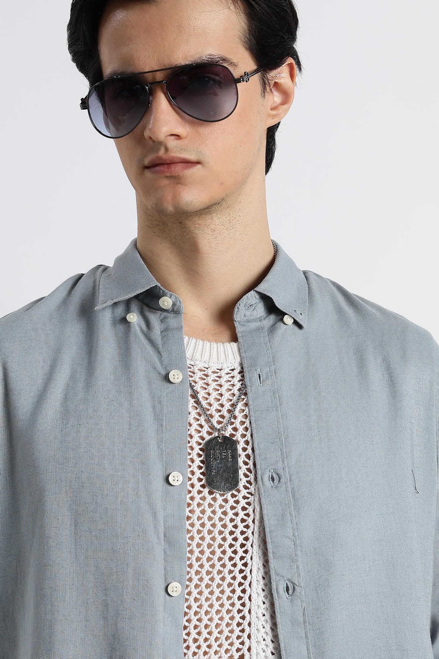Minimal Cotton-Linen Shirt Blue