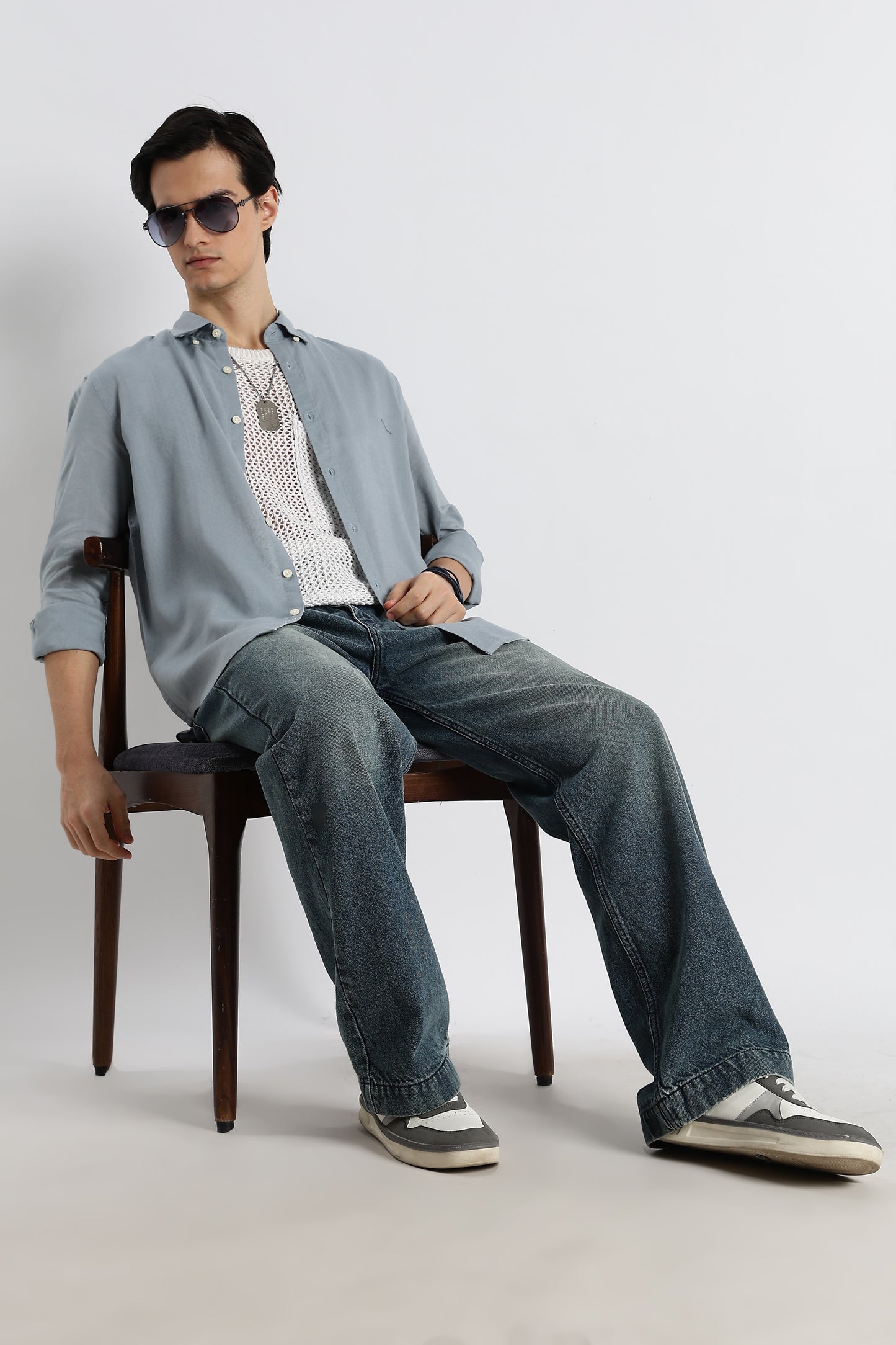 Minimal Cotton-Linen Shirt Blue