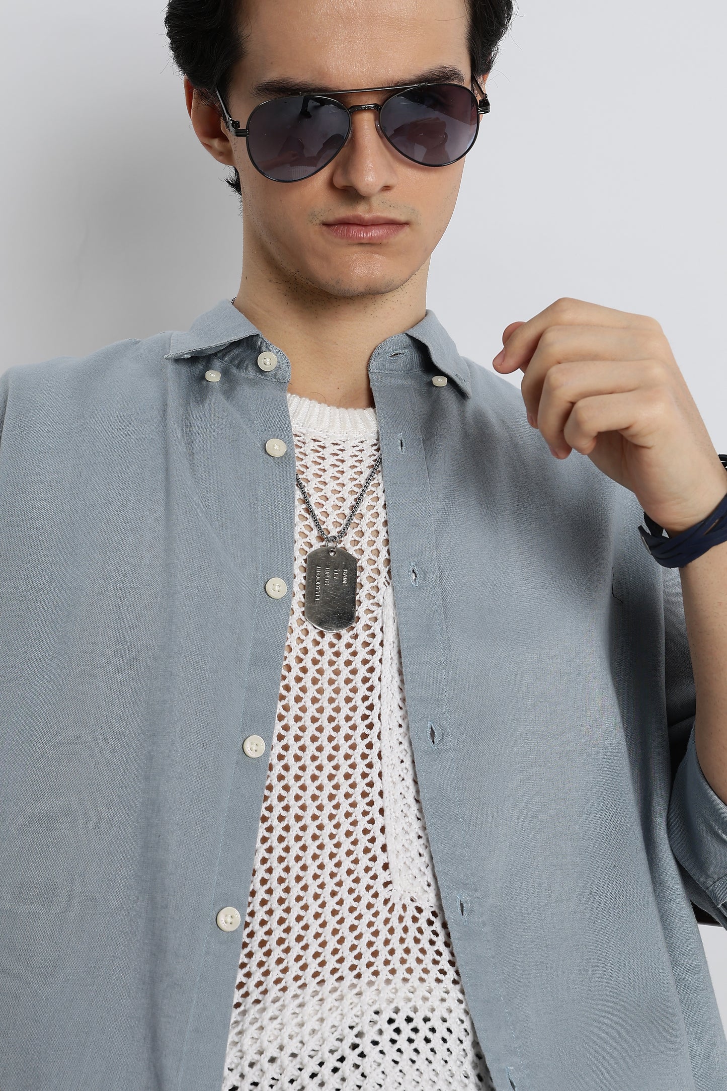 Minimal Cotton-Linen Shirt Blue