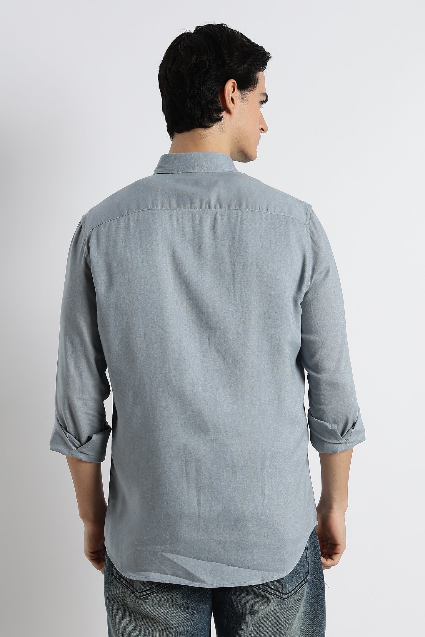 Minimal Cotton-Linen Shirt Blue