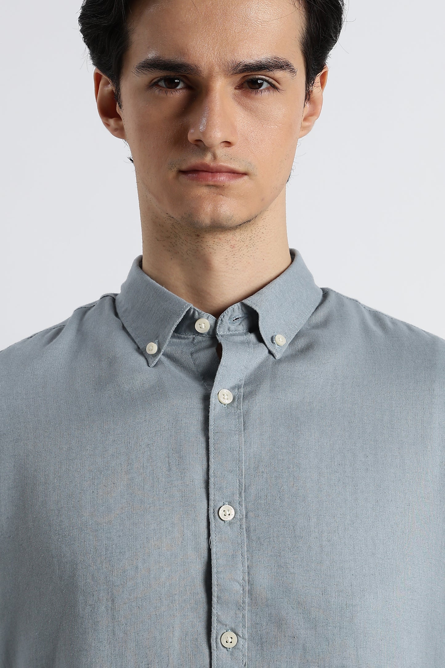 Minimal Cotton-Linen Shirt Blue