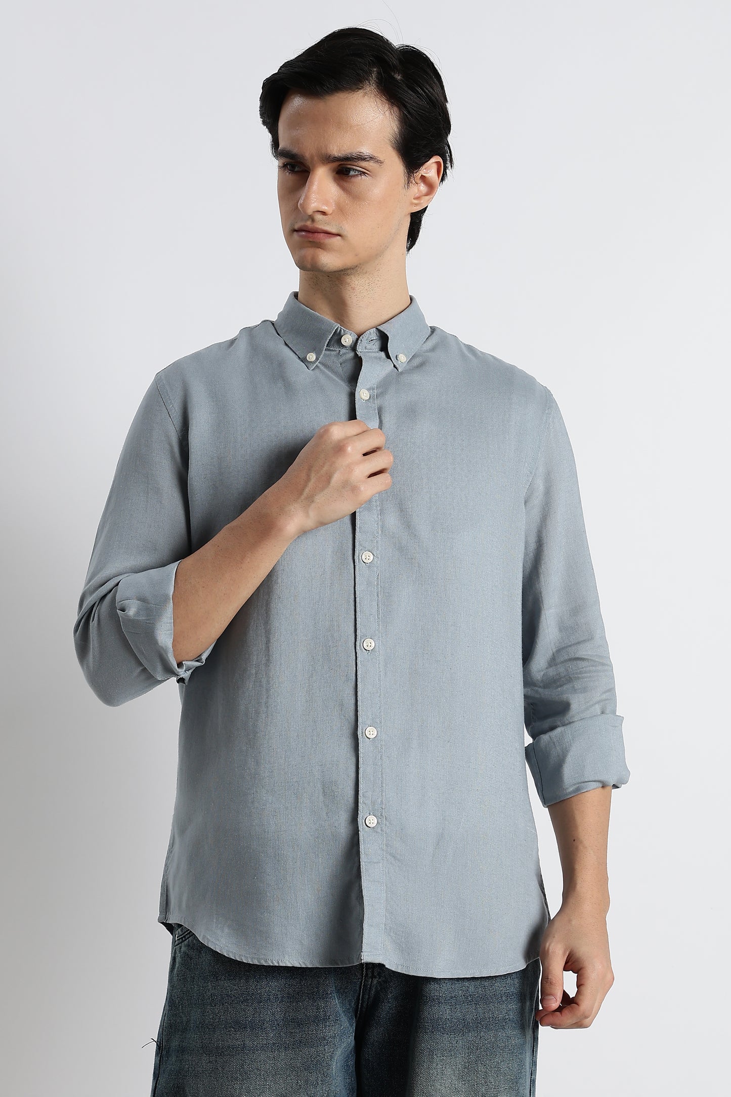 Minimal Cotton-Linen Shirt Blue