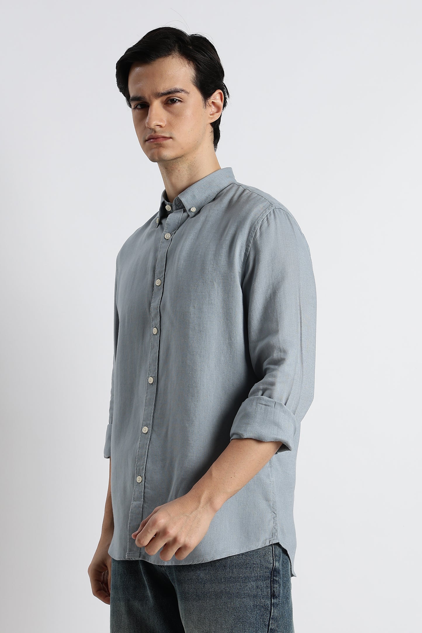 Minimal Cotton-Linen Shirt Blue