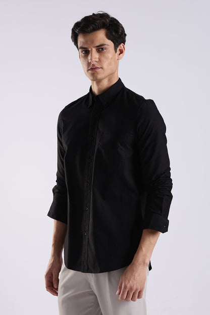 Cotton Oxford Solid Shirt Black