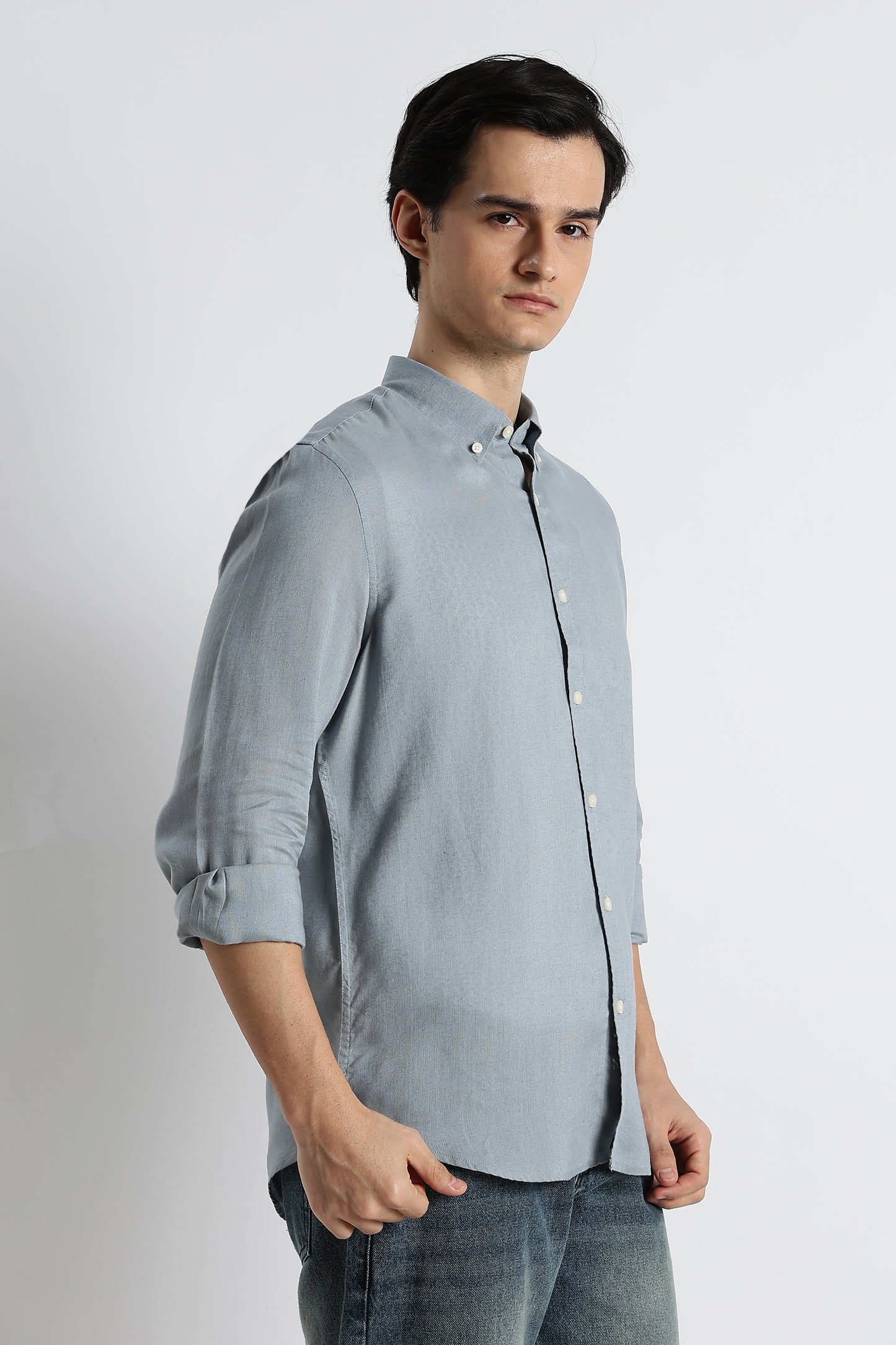 Minimal Cotton-Linen Shirt Blue