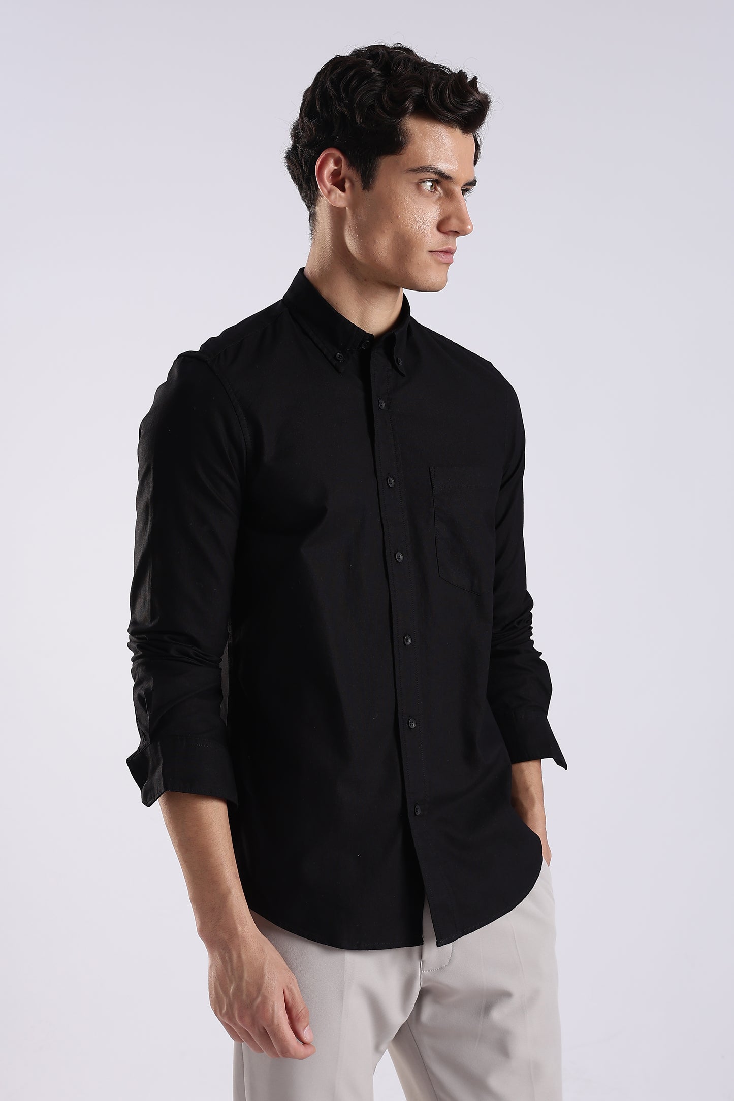 100% Cotton Oxford Solid Shirt Black