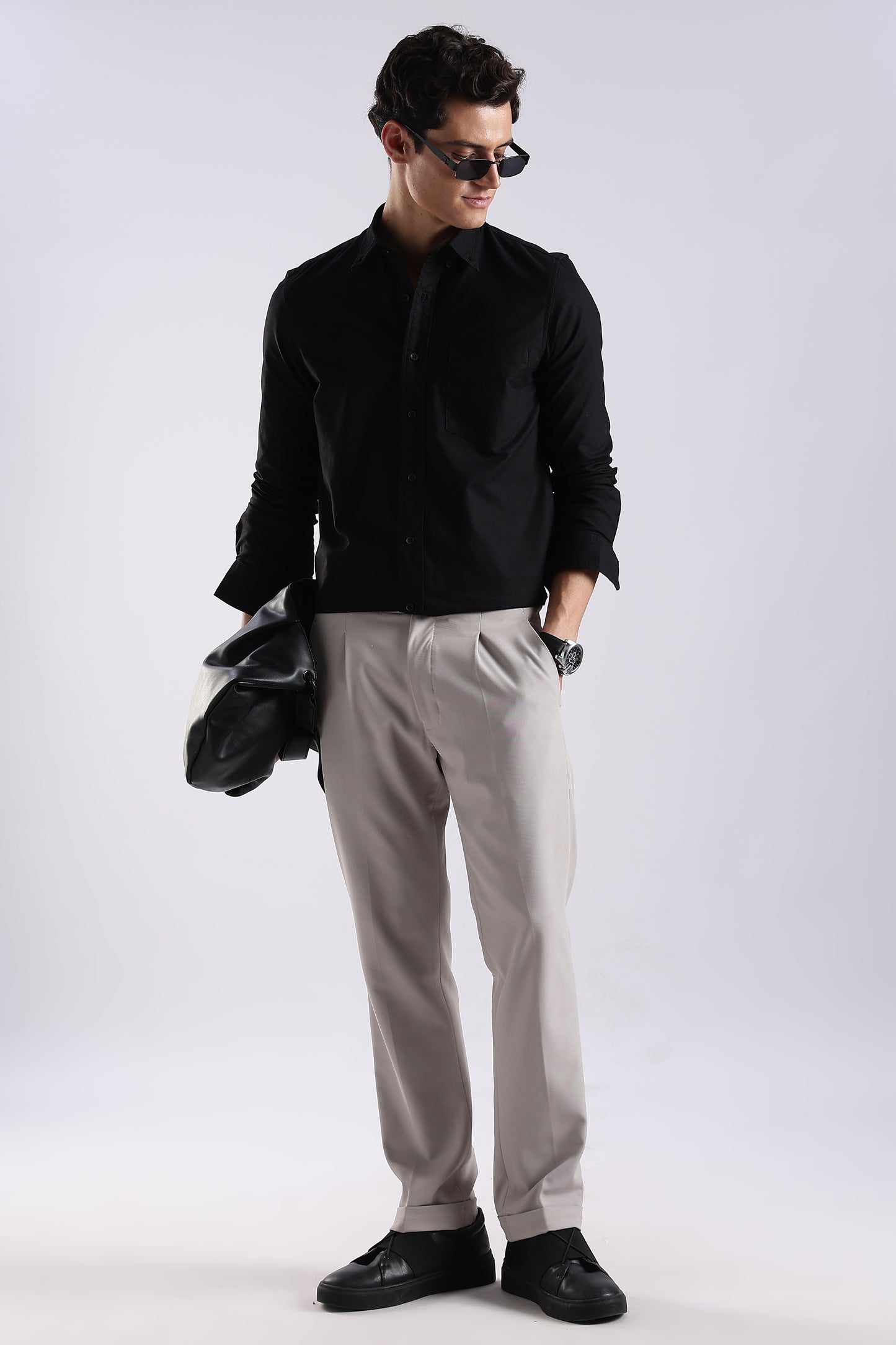 100% Cotton Oxford Solid Shirt Black