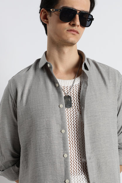The Minimalist Linen Look Shirt Lt Grey