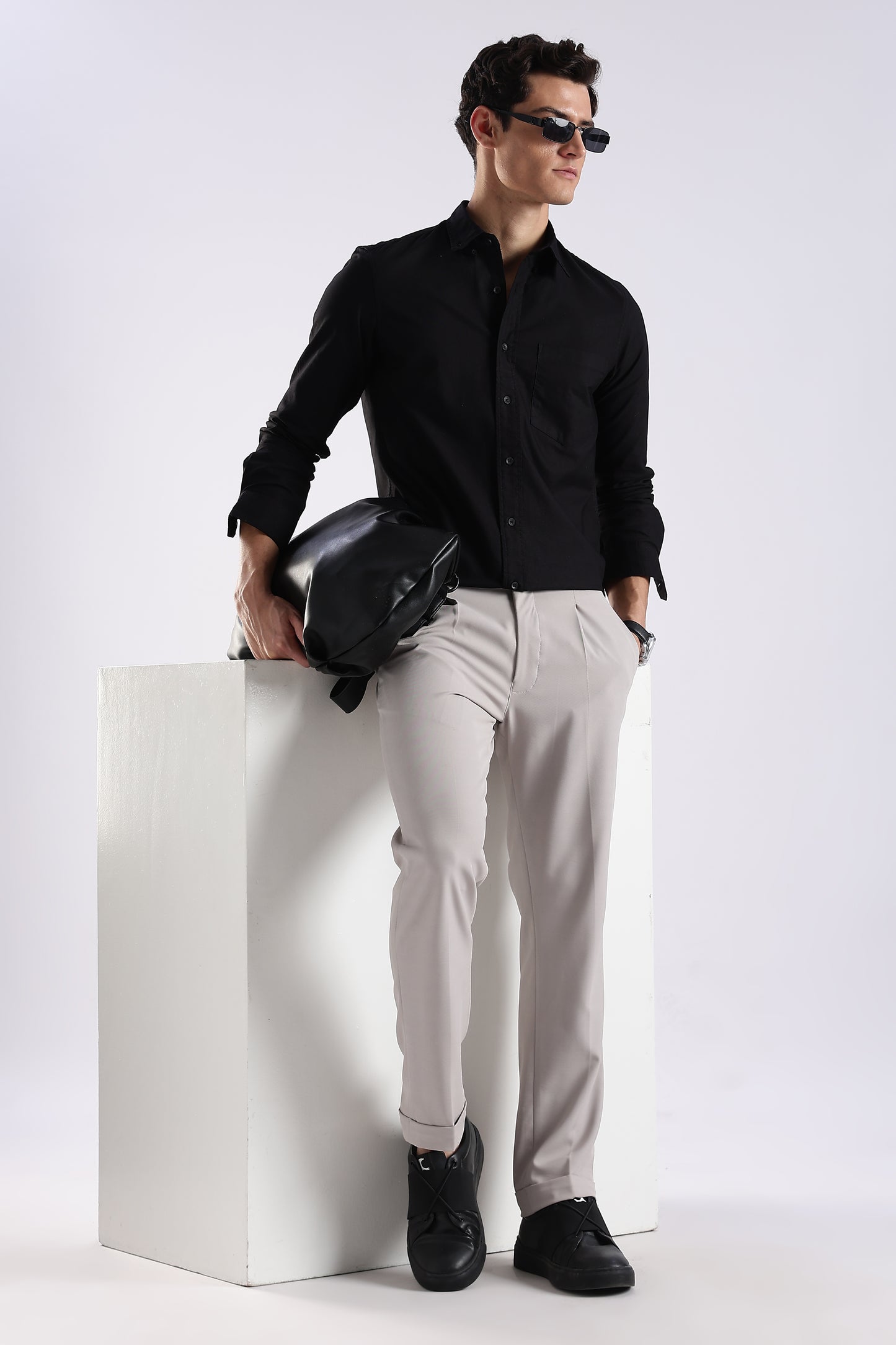 100% Cotton Oxford Solid Shirt Black