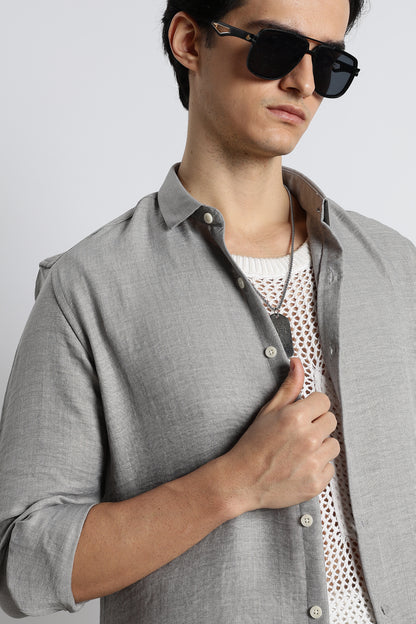 The Minimalist Linen Look Shirt Lt Grey