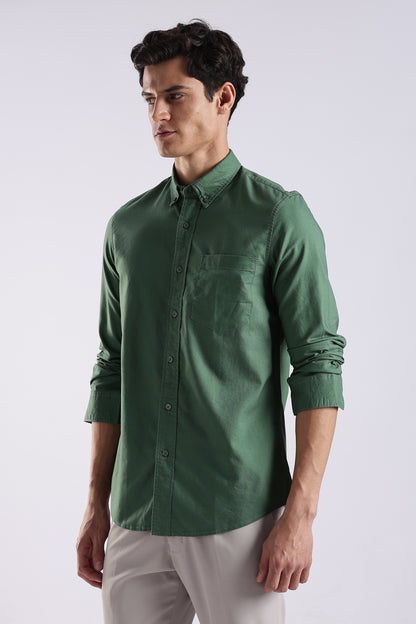 Cotton Oxford Solid Shirt Green