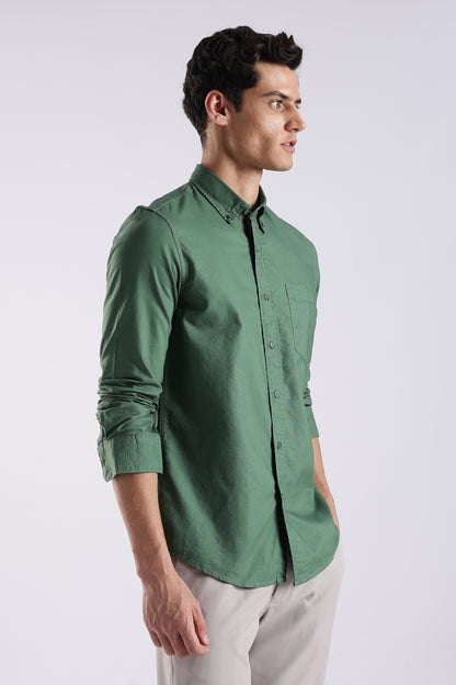 Cotton Oxford Solid Shirt Green
