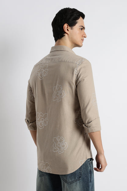 Floral Dot-Print Shirt Beige