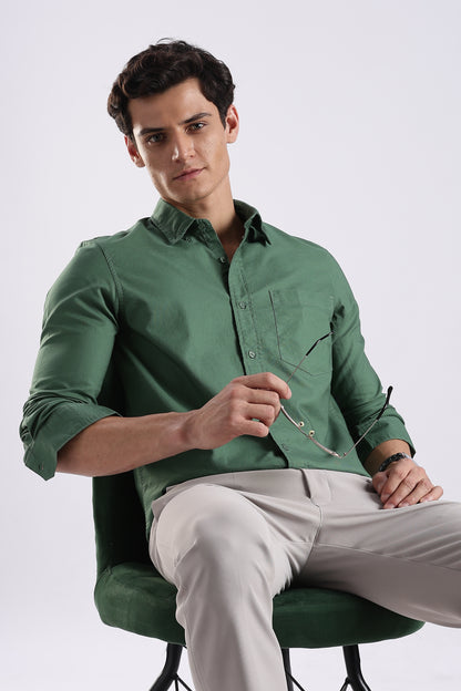 Cotton Oxford Solid Shirt Green