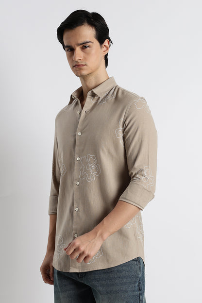 Floral Dot-Print Shirt Beige