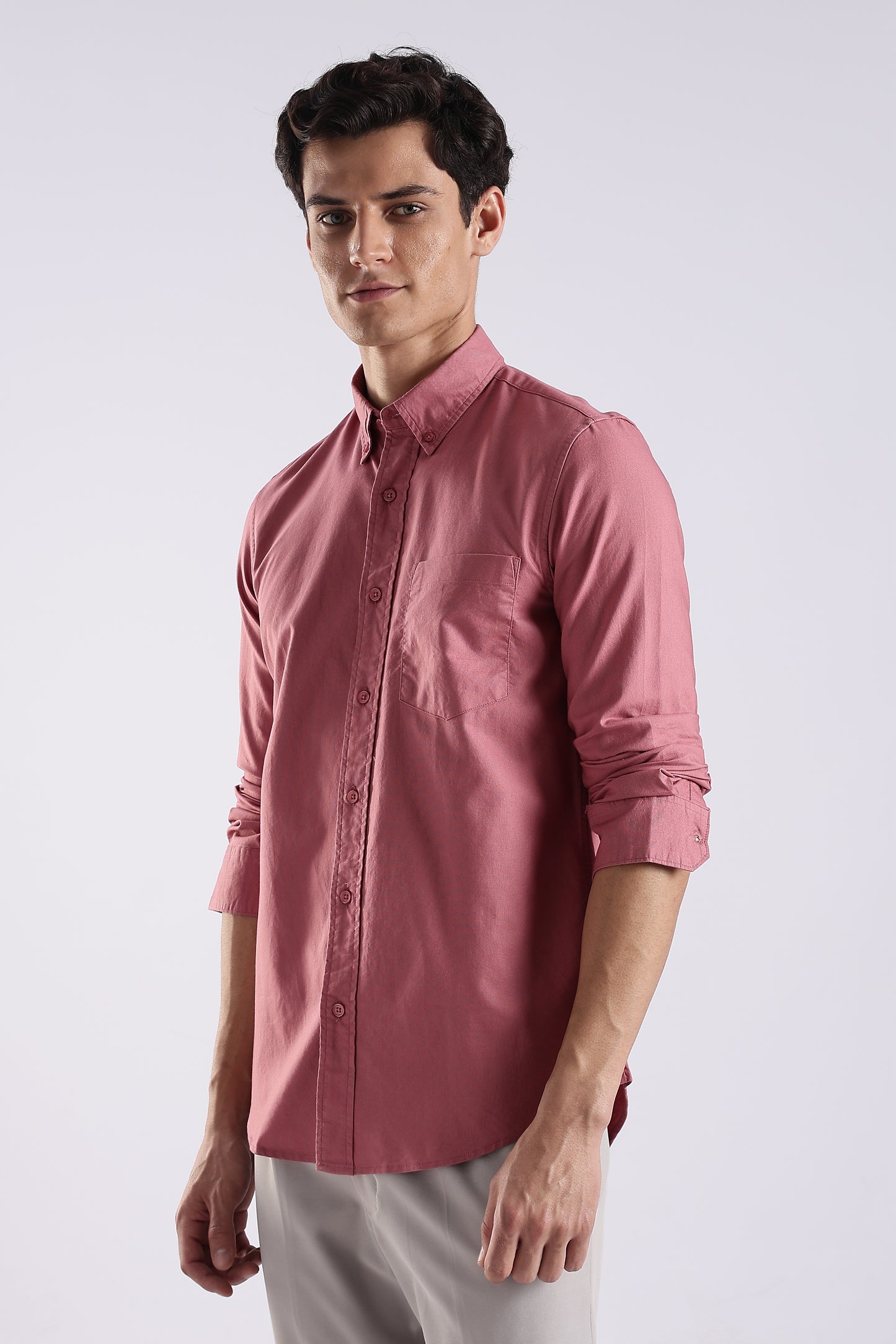 100% Cotton Oxford Solid Shirt Dk Pink