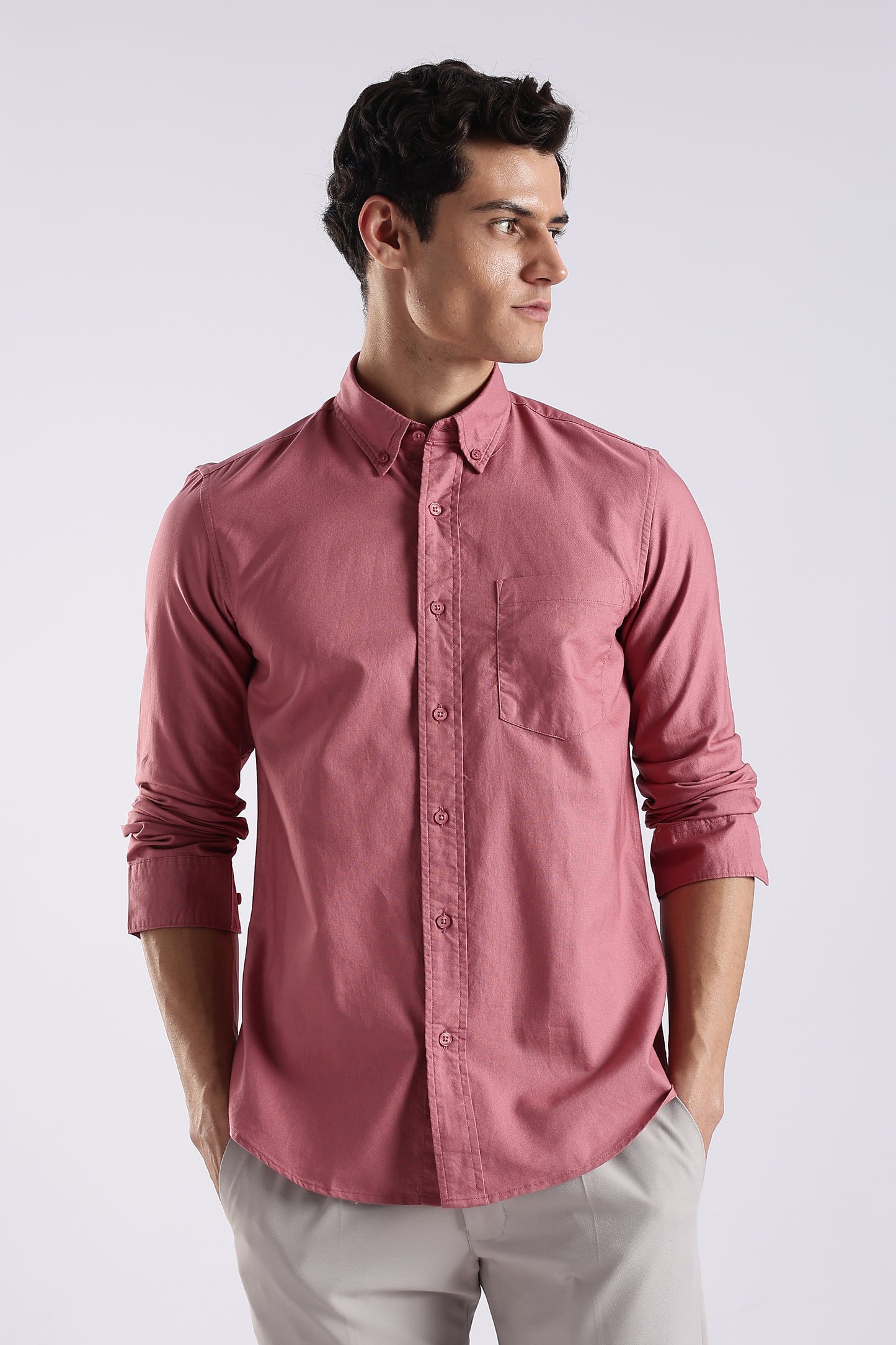 100% Cotton Oxford Solid Shirt Dk Pink