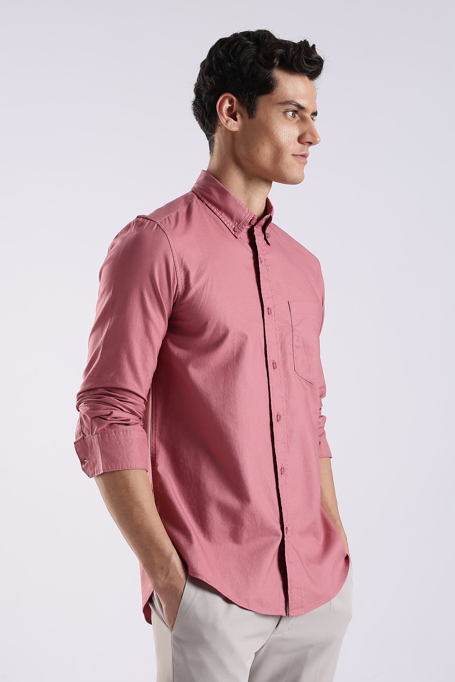 100% Cotton Oxford Solid Shirt Dk Pink