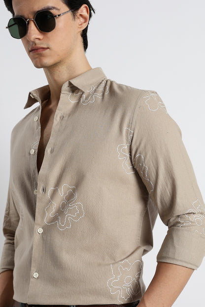 Floral Dot-Print Shirt Beige