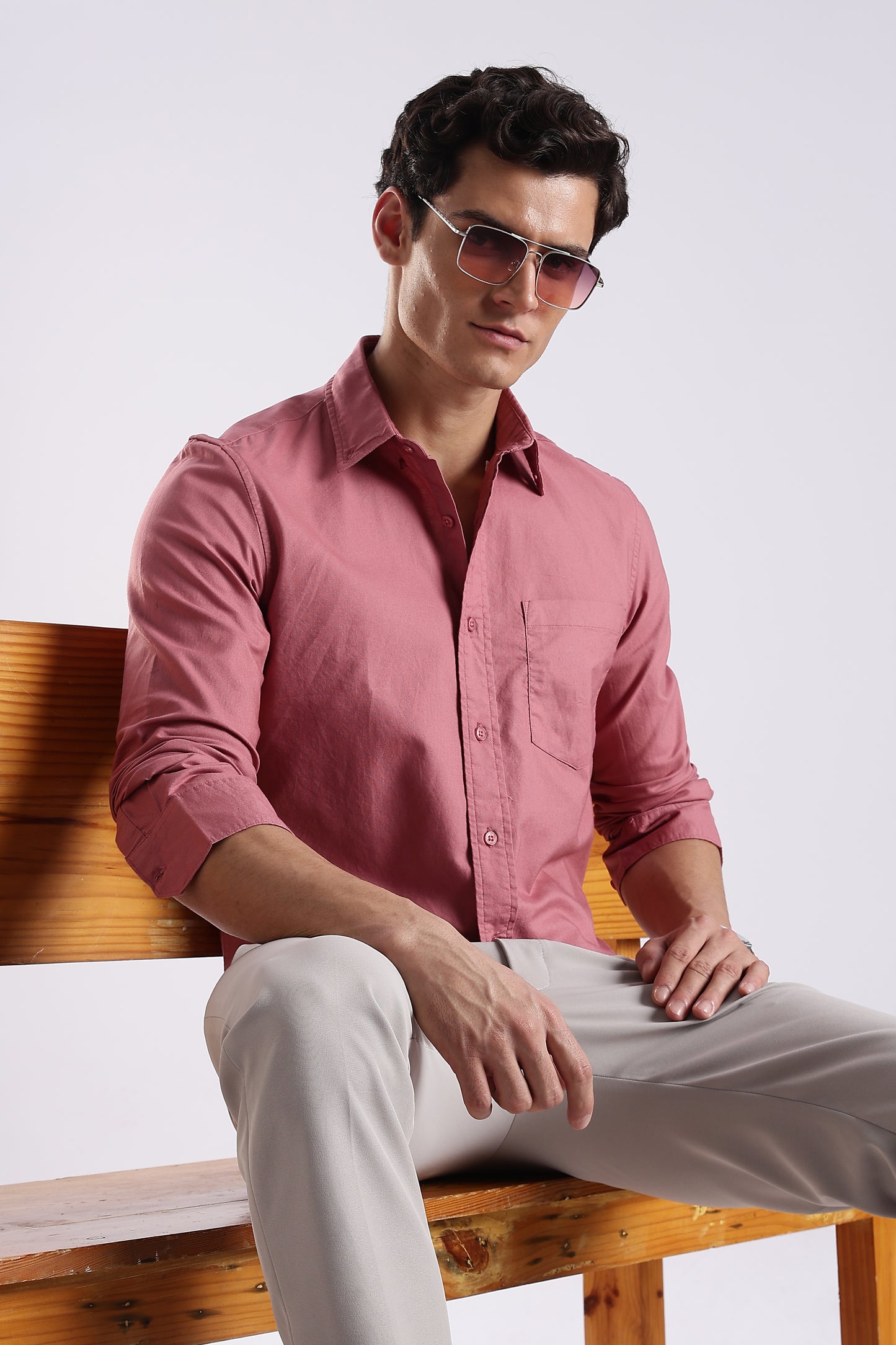 100% Cotton Oxford Solid Shirt Dk Pink