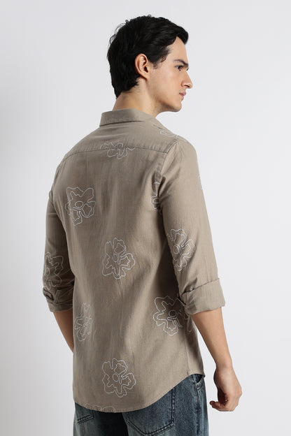 Floral Dot-Print Shirt Grey