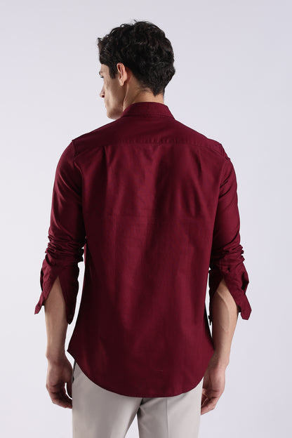 Cotton Oxford Solid Shirt Maroon