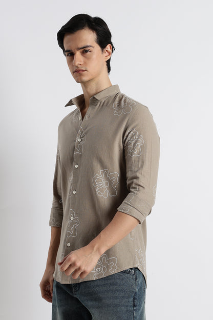 Floral Dot-Print Shirt Grey