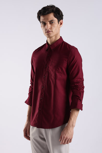 Cotton Oxford Solid Shirt Maroon