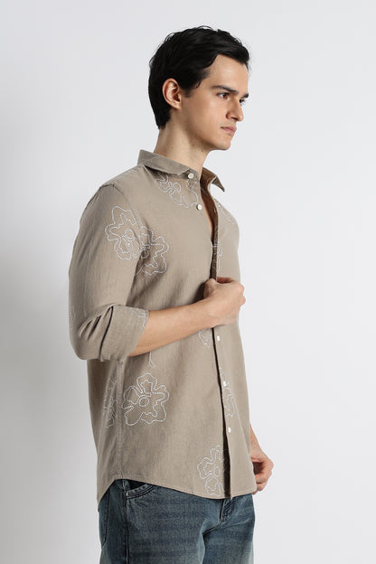 Floral Dot-Print Shirt Grey