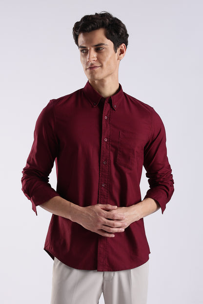 Cotton Oxford Solid Shirt Maroon